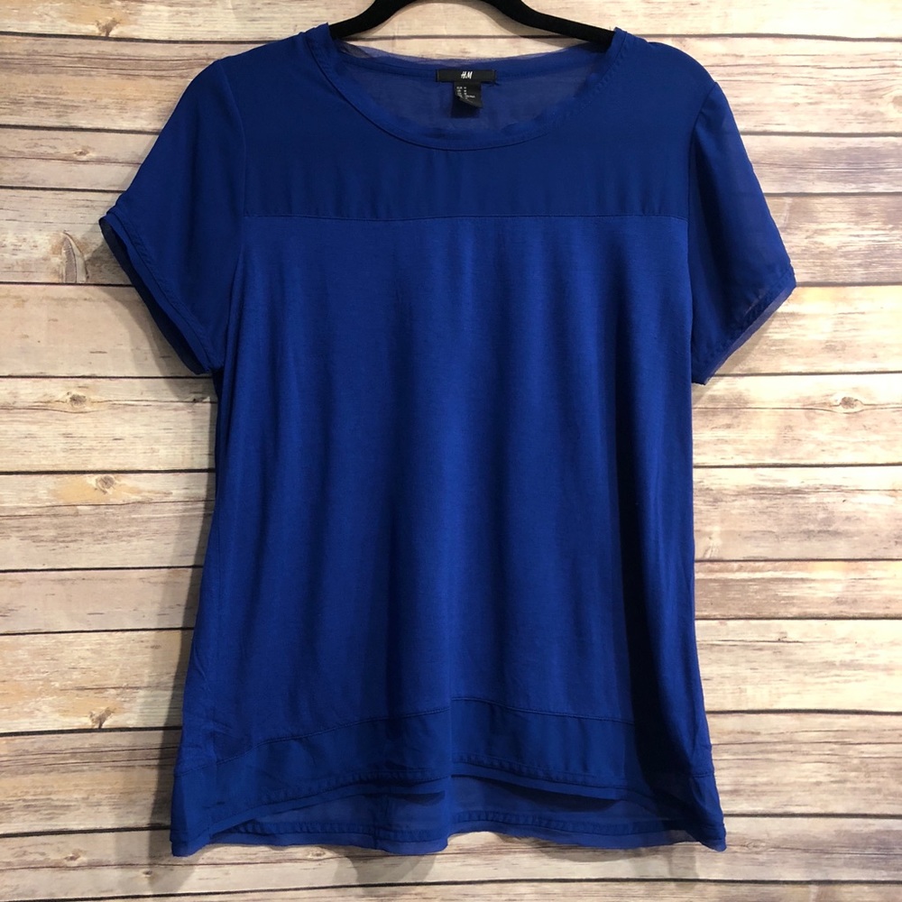 Blue H&M shirt with mesh/see through detailing